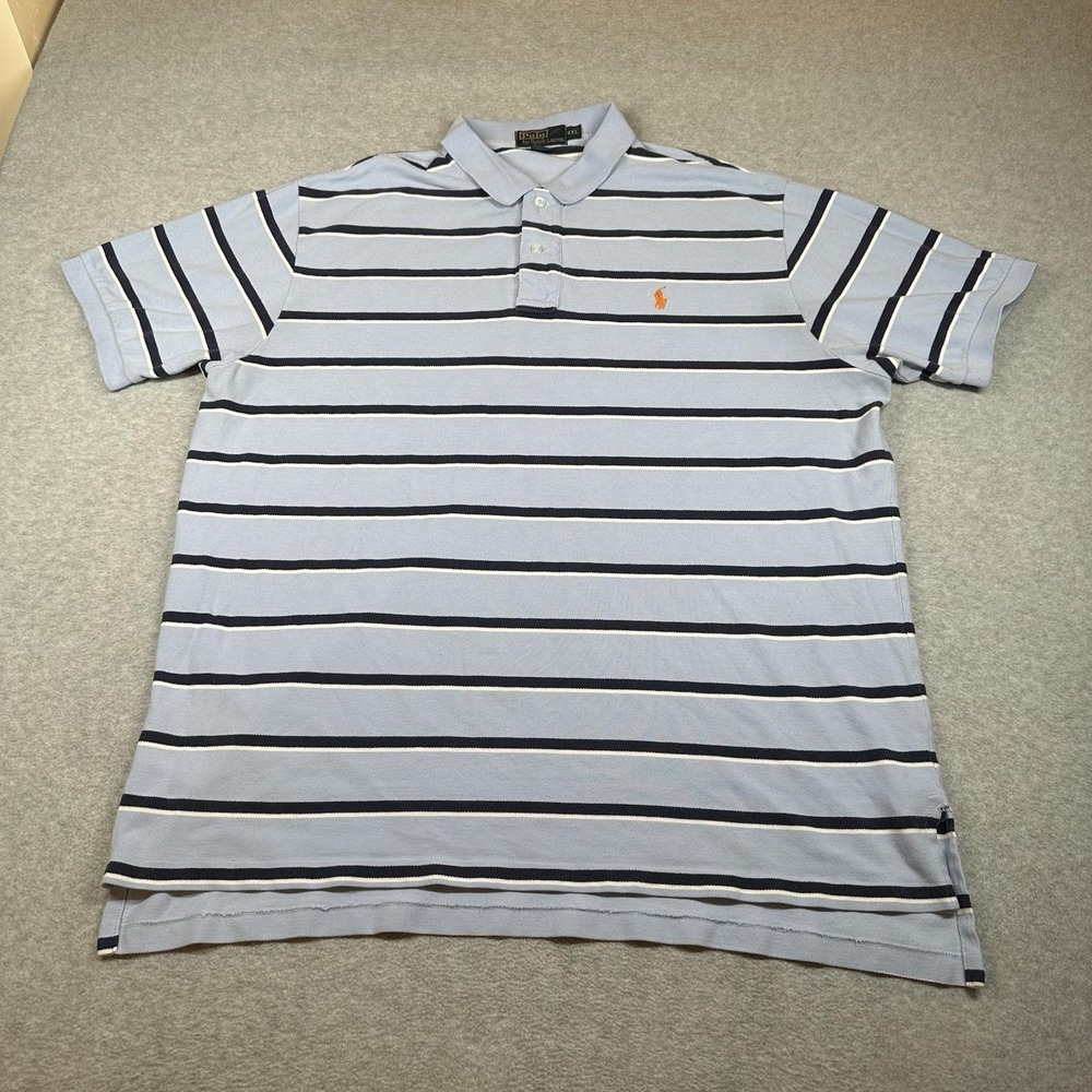 Vintage Polo Ralph Lauren‎ Shirt Mens 2XL Blue Striped Orange Pony Preppy NOTE